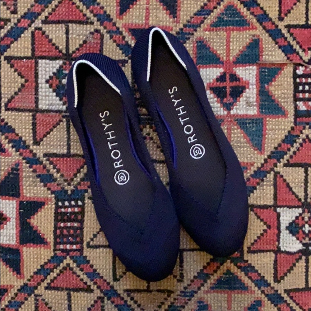 Rothy’s Navy Flats with White Trim